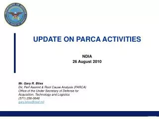 UPDATE ON PARCA ACTIVITIES NDIA 26 August 2010