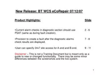 New Release: BT WCS eCoRepair 07/12/07