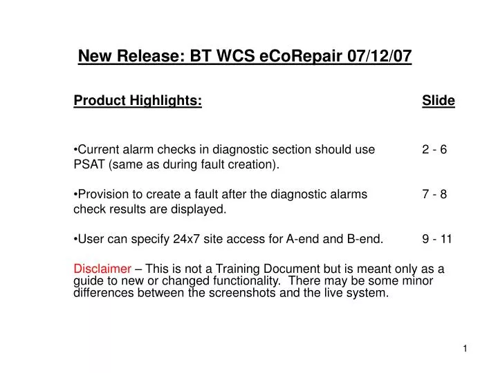 new release bt wcs ecorepair 07 12 07