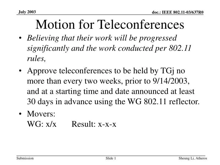 motion for teleconferences