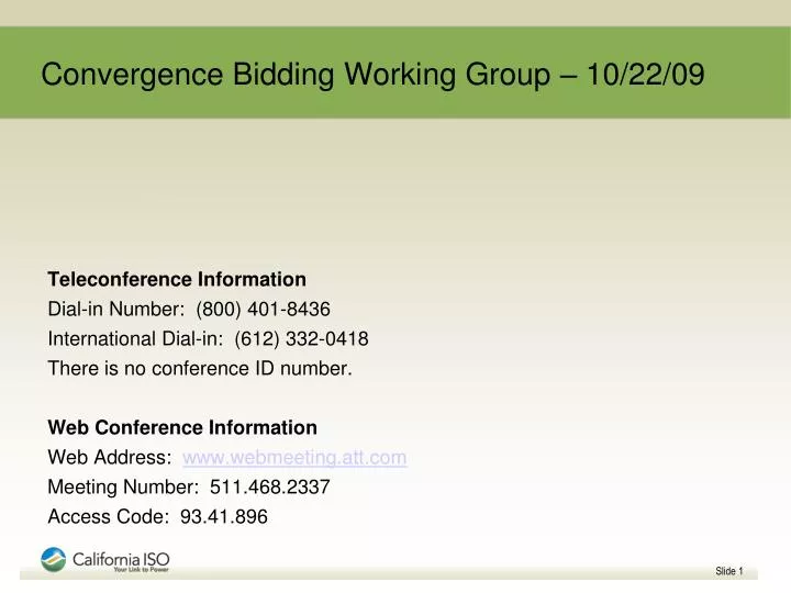 convergence bidding working group 10 22 09