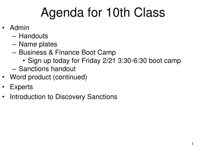 agenda for 10th class