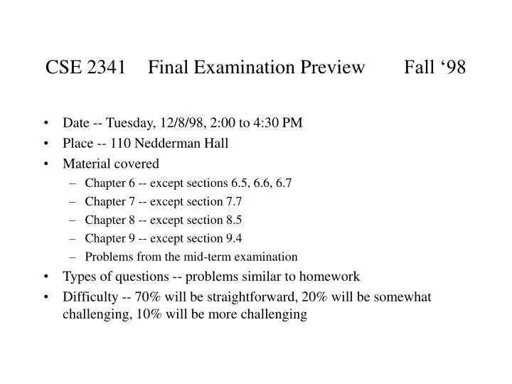 cse 2341 final examination preview fall 98