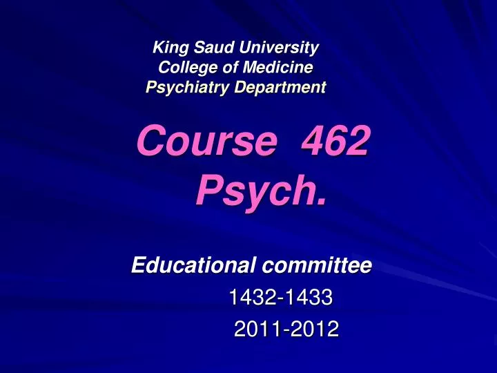 king saud university college of medicine psychiatry department