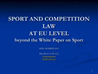SPORT AND COMPETITION LAW AT EU LEVEL beyond the White Paper on Sport