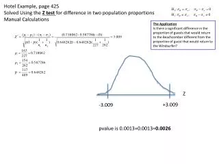 Hotel Example, page 425 Solved Using the Z test for difference in two population proportions