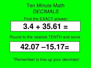 Ten Minute Math DECIMALS