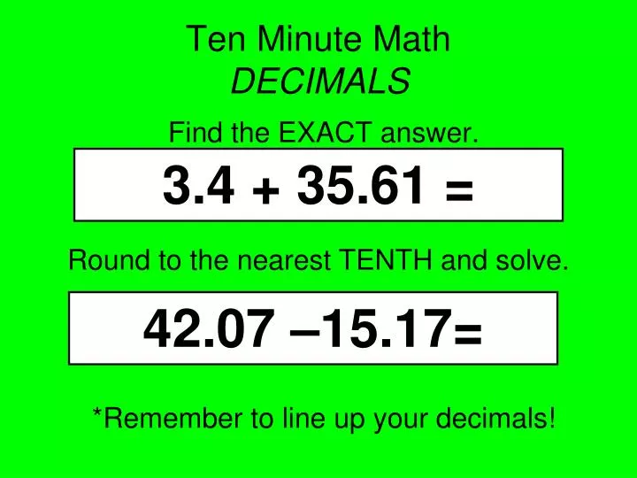 ten minute math decimals