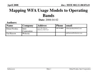 Mapping WFA Usage Models to Operating Bands