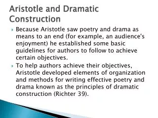 Aristotle and Dramatic Construction