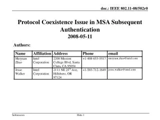 Protocol Coexistence Issue in MSA Subsequent Authentication 2008-05-11