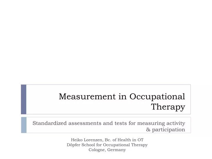 measurement in o ccupational t herapy