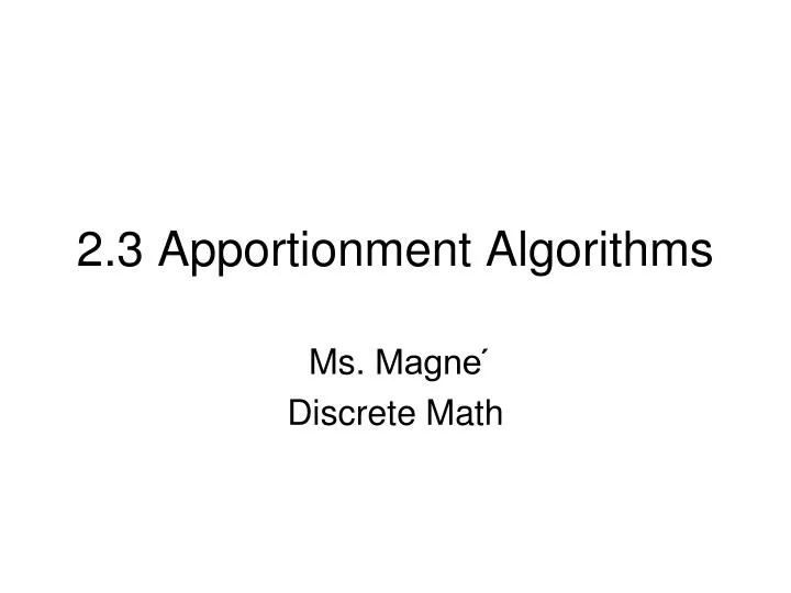 2 3 apportionment algorithms