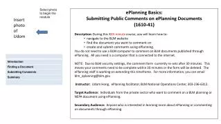 ePlanning Basics: Submitting Public Comments on ePlanning Documents (1610-41)