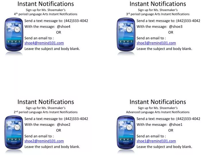 instant notifications sign up for ms shoemaker s 4 th period language arts instant notifications