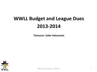 WWLL Budget and League Dues 2013-2014 Treasurer: Gabe Valenzuela