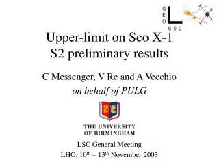 Upper-limit on Sco X-1 S2 preliminary results