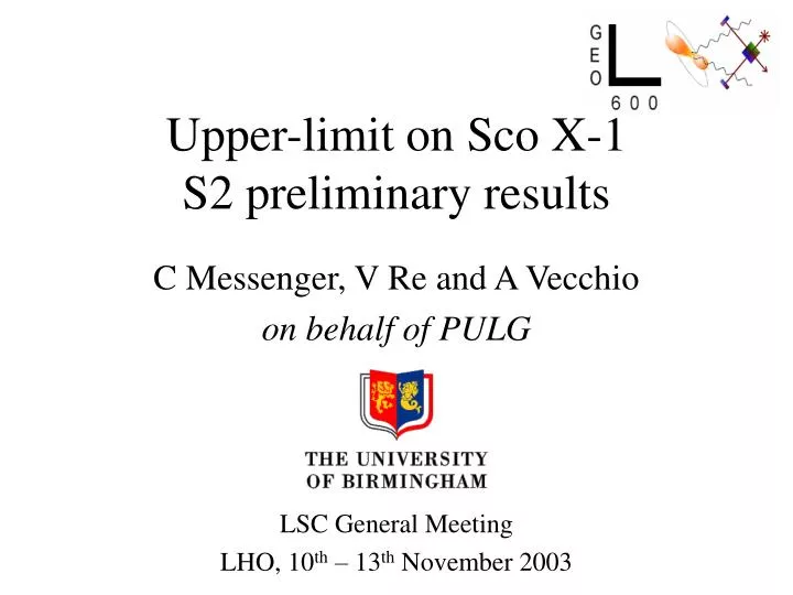 upper limit on sco x 1 s2 preliminary results