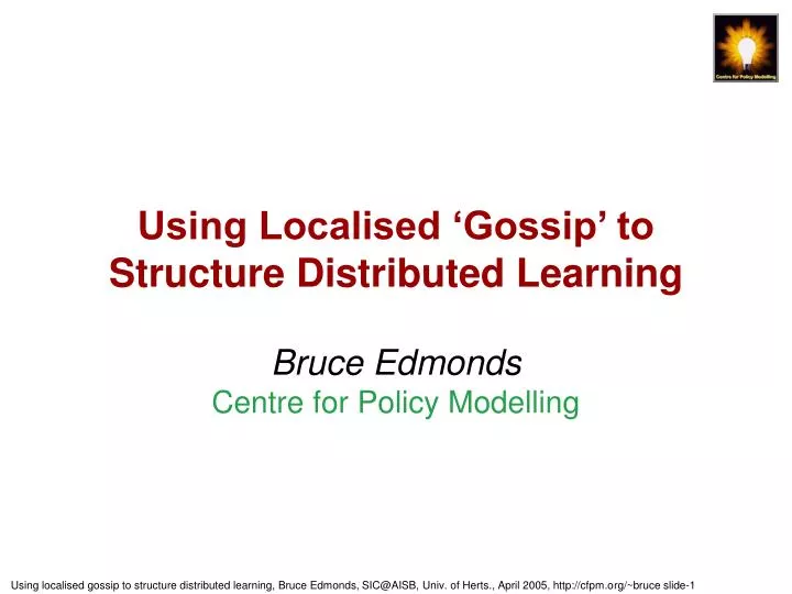 using localised gossip to structure distributed learning