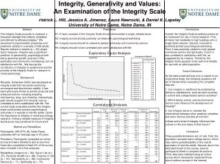 Integrity, Generativity and Values: An Examination of the Integrity Scale