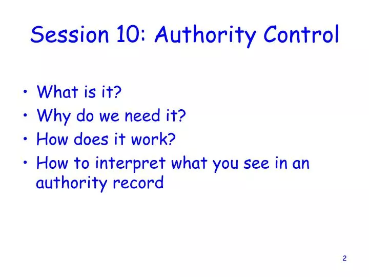 session 10 authority control