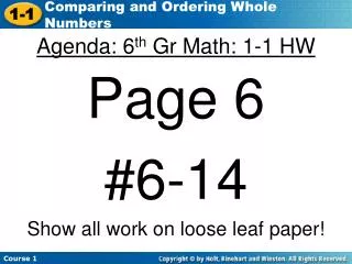 Agenda: 6 th Gr Math: 1-1 HW