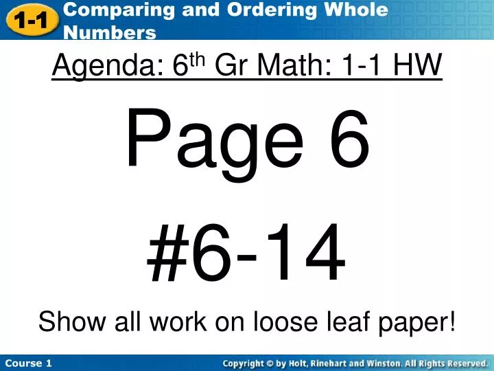 agenda 6 th gr math 1 1 hw