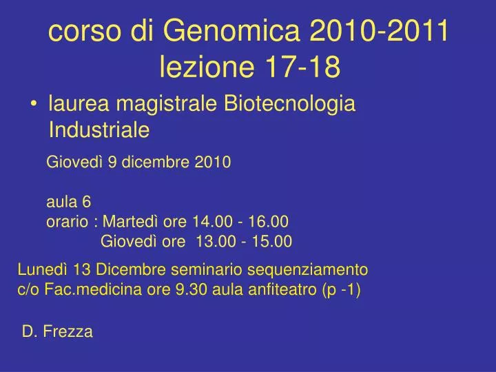 corso di genomica 2010 2011 lezione 17 18