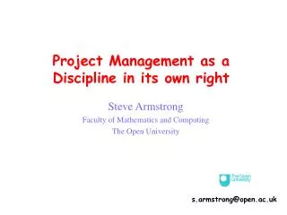 Project Management as a Discipline in its own right