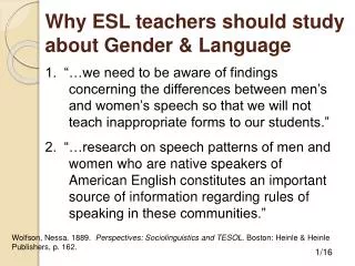 Why ESL teachers should study about Gender &amp; Language