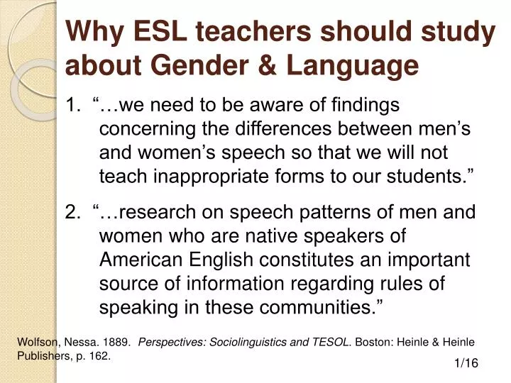 why esl teachers should study about gender language