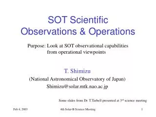 SOT Scientific Observations &amp; Operations