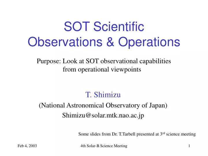sot scientific observations operations