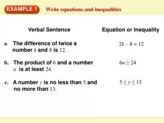 Write equations and inequalities
