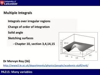 Integrals over irregular regions Change of order of integration Solid angle Sketching surfaces