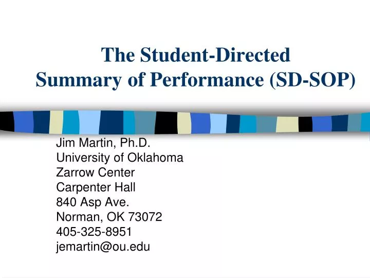 the student directed summary of performance sd sop
