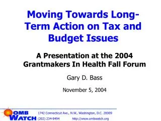 Moving Towards Long-Term Action on Tax and Budget Issues
