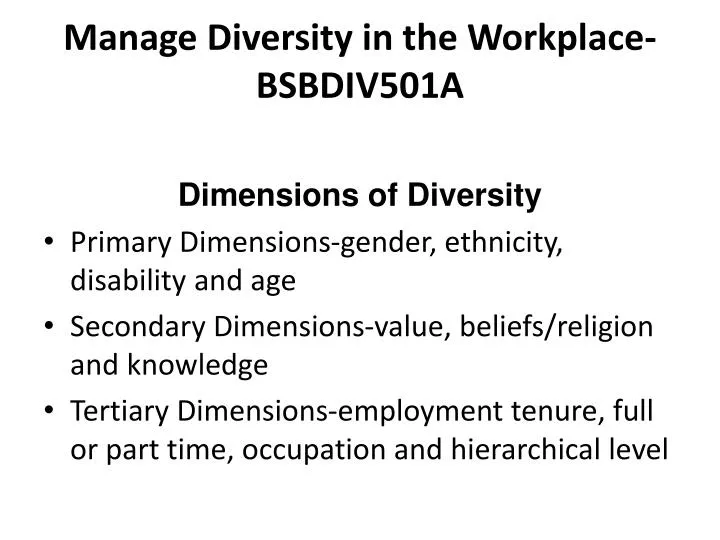 manage diversity in the workplace bsbdiv501a