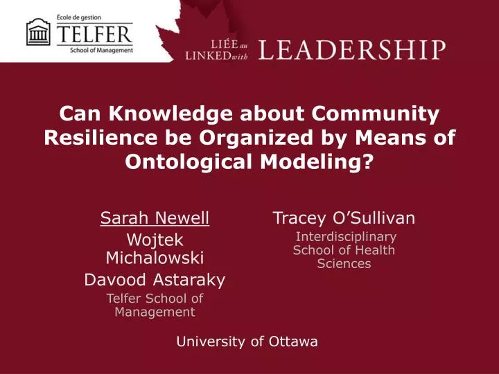 can knowledge about community resilience be organized by means of ontological modeling