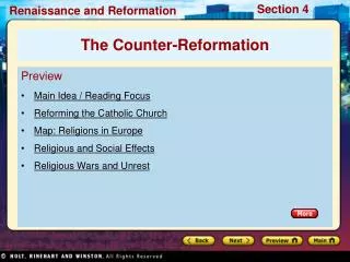 Preview Main Idea / Reading Focus Reforming the Catholic Church Map: Religions in Europe