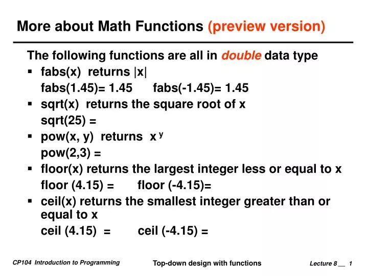 more about math functions preview version