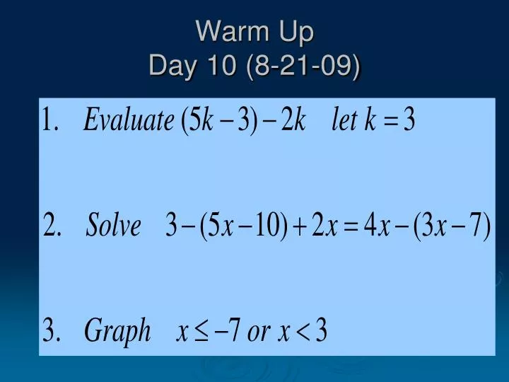 warm up day 10 8 21 09