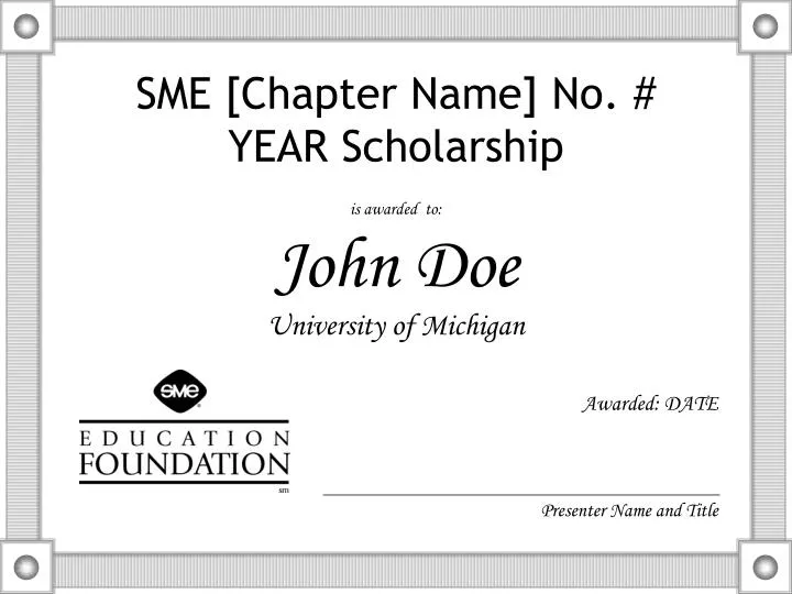 sme chapter name no year scholarship
