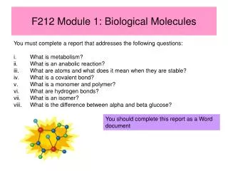 F212 Module 1: Biological Molecules