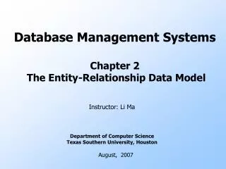 Database Management Systems Chapter 2 The Entity-Relationship Data Model