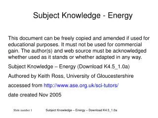Subject Knowledge - Energy