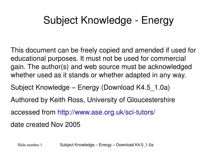 subject knowledge energy
