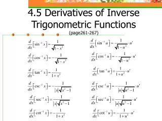 4.5 Derivatives of Inverse Trigonometric Functions (page261-267)