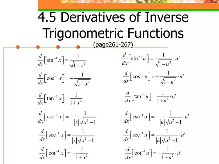 4 5 derivatives of inverse trigonometric functions page261 267