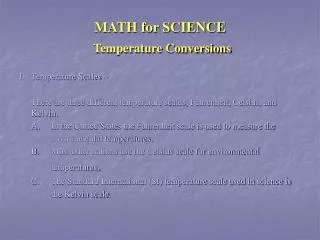 MATH for SCIENCE Temperature Conversions